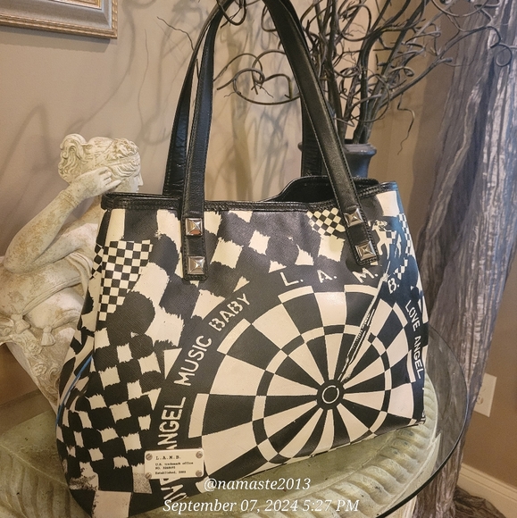 L.A.M.B Gwen Stefani Dartboard Tote Vintage Designer Celebrity Leather Canvas 25 - Picture 2 of 16